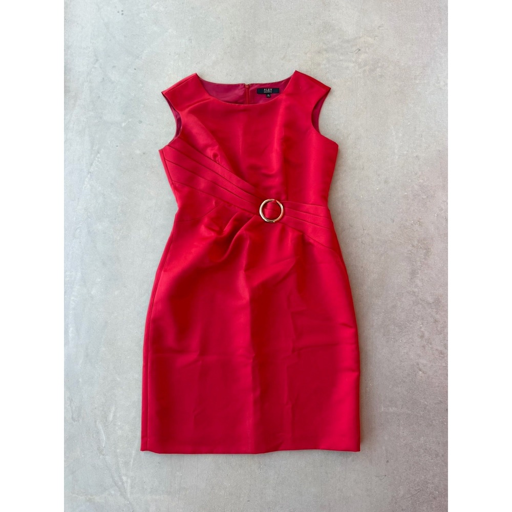 Theory Red Satin Silk V-Neck Sleeveless Sheath Knee Dress Zip Buckle Size 4